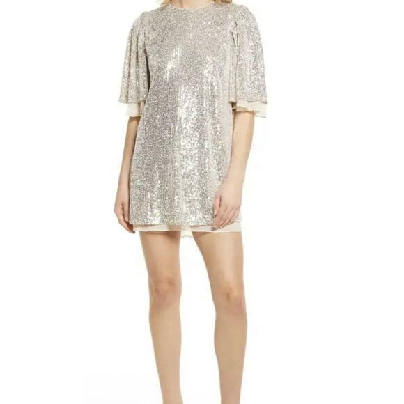 Endless Rose Dresses & Skirts - Endless Rose Sequin Shift Dress Flutter Sleeve Size XS NWT $100 Silver